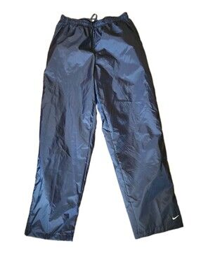 Vtg y2k Nike Nylon Track Pants Navy Blue Lined Sz M Mens zip ankle baggy